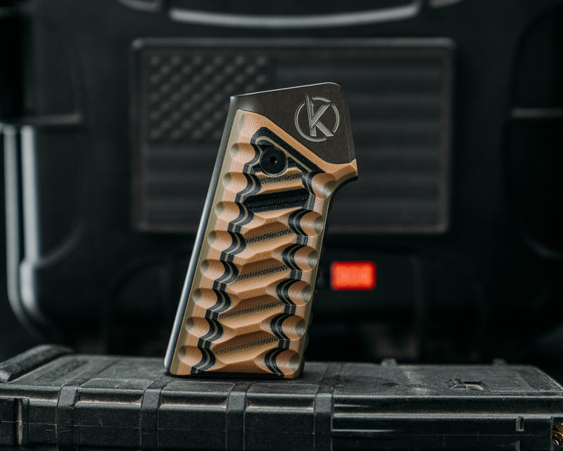 HFB x Kinetic AR Grip System - Coyote, Black & OD Green G10 , OD Green Anodization, Snake Grip.