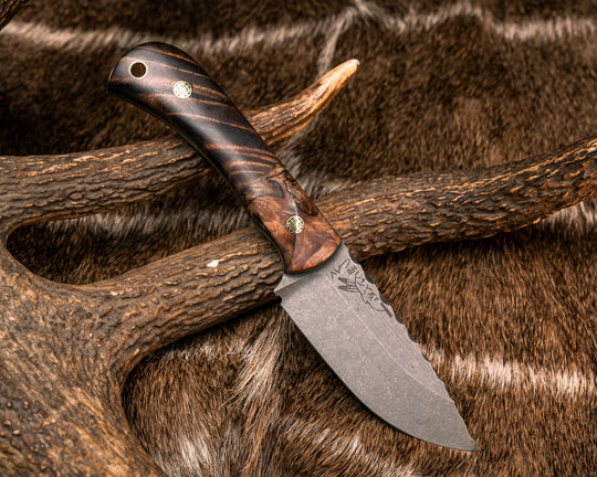 Cav Jr- Spalted Maple and Hawaiian Curly Koa, Mosaic Pins, Brass Lanyard Pin, Textured Grip