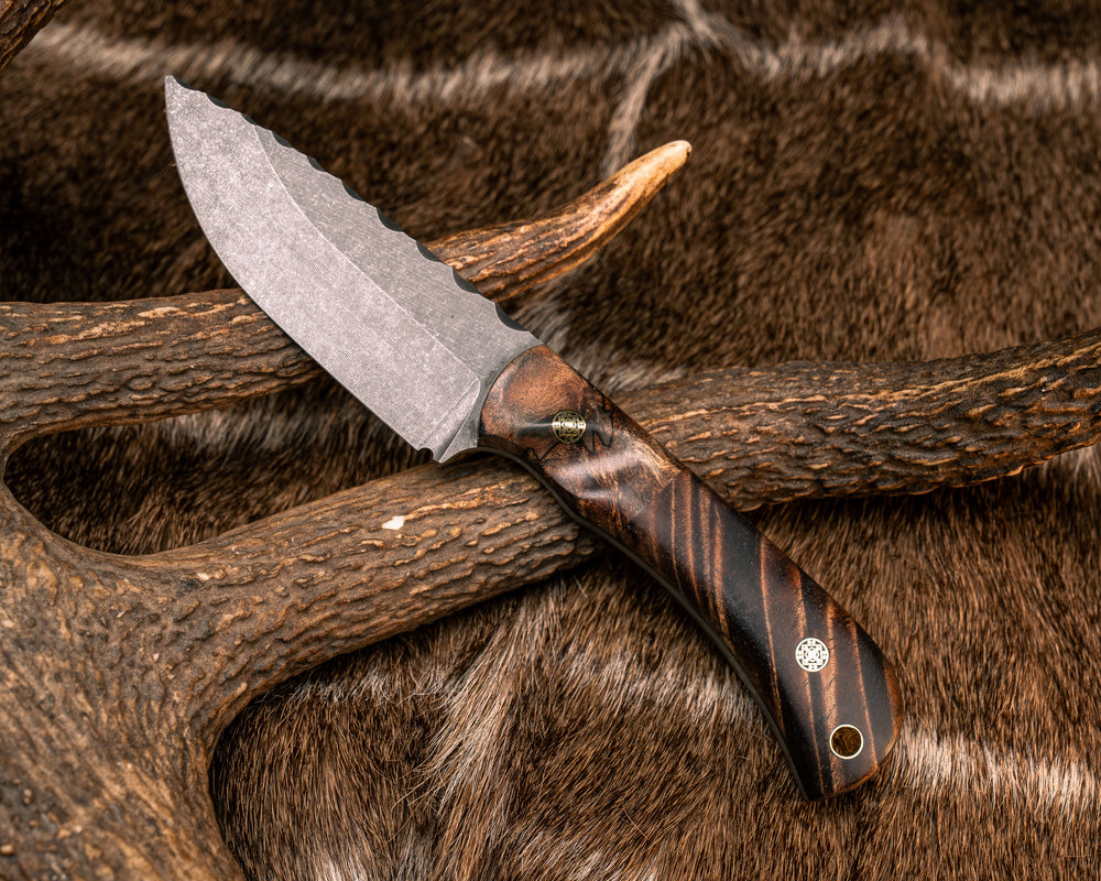 Cav Jr- Spalted Maple and Hawaiian Curly Koa, Mosaic Pins, Brass Lanyard Pin, Textured Grip