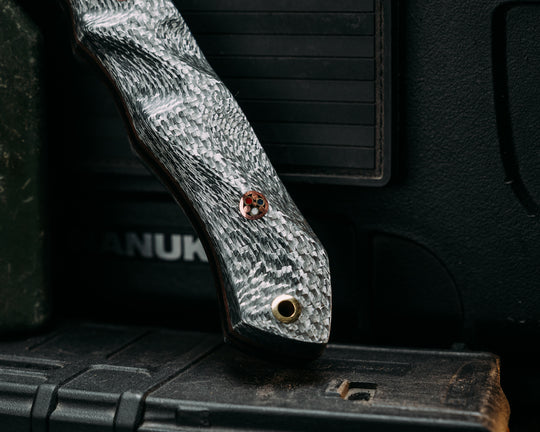 Red Cloud- Baker Forge CopperMai Raindrop (Ni-Shim)- Siver Carbon, Copper Patriot Mosaic Pins, Brass Lanyard Pin, Textured Grip