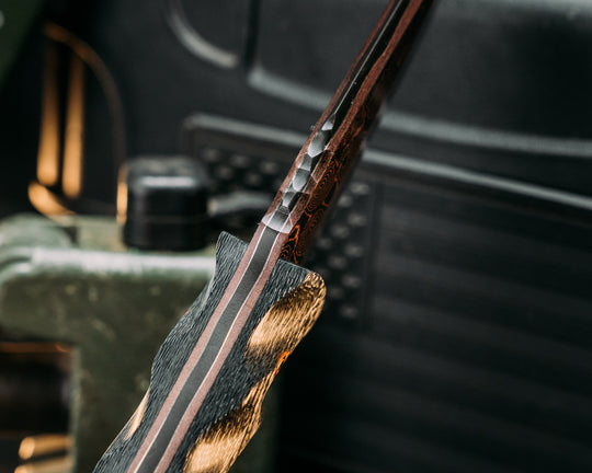 Red Cloud- Baker Forge CopperMai Raindrop (Ni-Shim)- Siver Carbon, Copper Patriot Mosaic Pins, Brass Lanyard Pin, Textured Grip