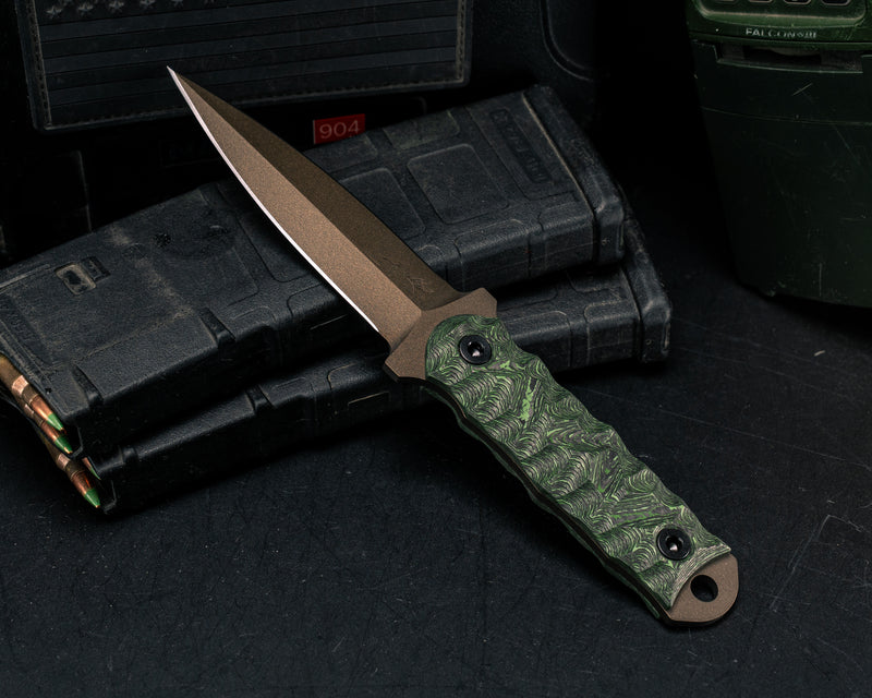 Combat Dagger- Jungle Wear Carbon, Midnight Bronze Cerakote, Allen Bolts, Textured Grip