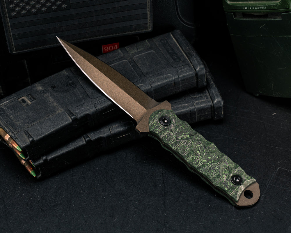 Combat Dagger- Jungle Wear Carbon, Midnight Bronze Cerakote, Allen Bolts, Textured Grip