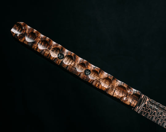 Katana- Baker Forge Fury Ladder CopperMai- Hawaiian Curly Koa, Copper Patriot Mosaic Pins, 3/8" Mosaic Pins, Textured Grip