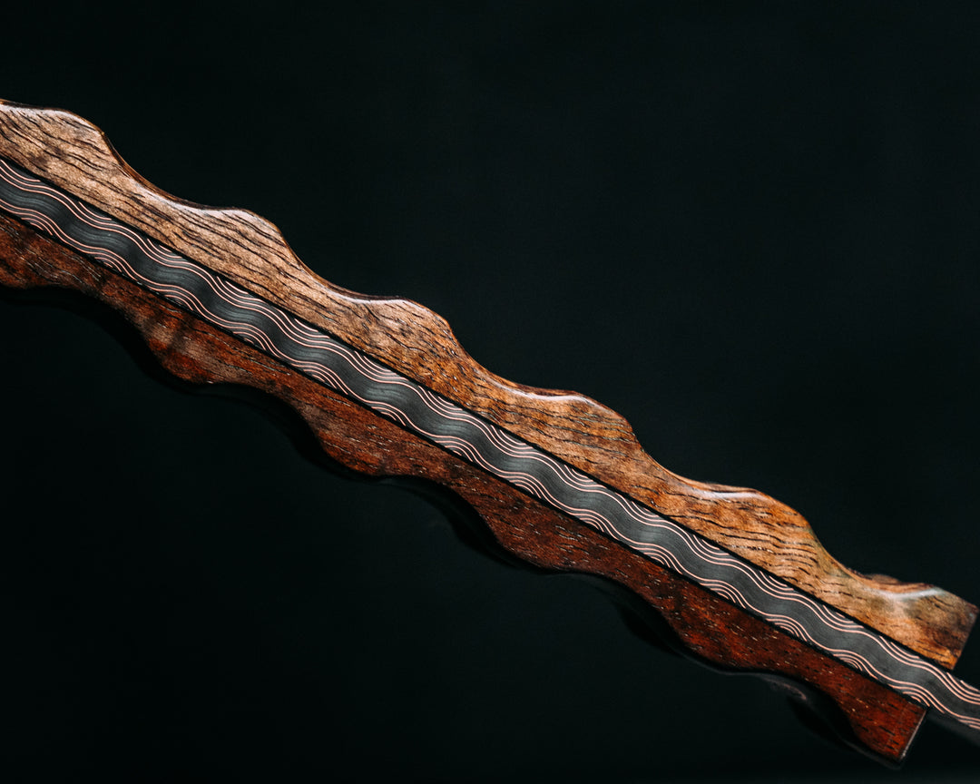 Katana- Baker Forge Fury Ladder CopperMai- Hawaiian Curly Koa, Copper Patriot Mosaic Pins, 3/8" Mosaic Pins, Textured Grip