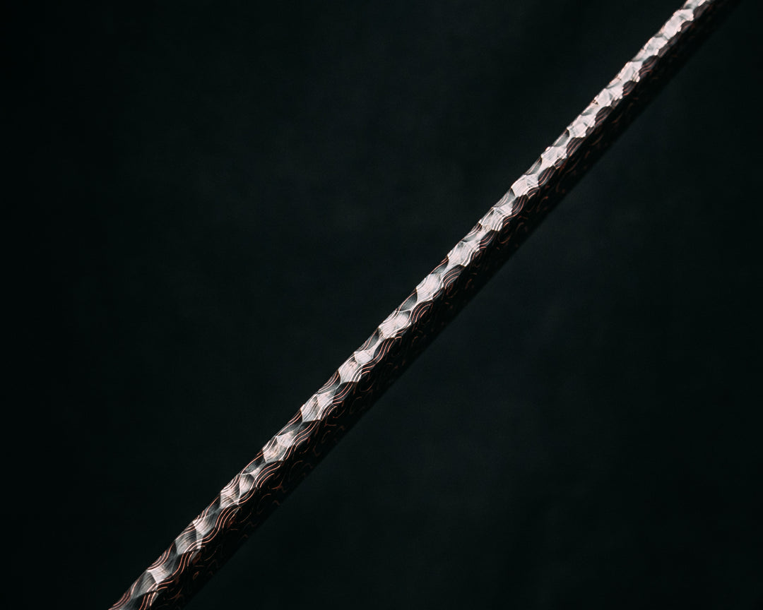 Katana- Baker Forge Fury Ladder CopperMai- Hawaiian Curly Koa, Copper Patriot Mosaic Pins, 3/8" Mosaic Pins, Textured Grip