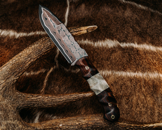 Disaster Breacher- Baker Forge Raindrop CopperMai Ni-Shim- Desert Ironwood, Black G10 Pin Striping, Desert Ironwood and Elk Antler Split, Mosaic Pins, Brass Lanyard Pin, Textured Grip