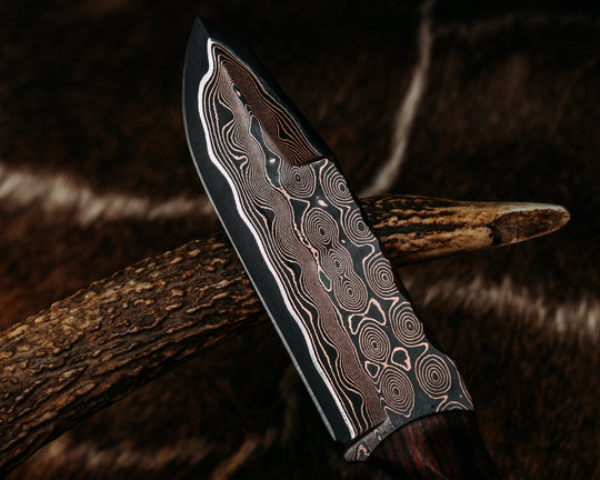 Disaster Breacher- Baker Forge Raindrop CopperMai Ni-Shim- Desert Ironwood, Black G10 Pin Striping, Desert Ironwood and Elk Antler Split, Mosaic Pins, Brass Lanyard Pin, Textured Grip