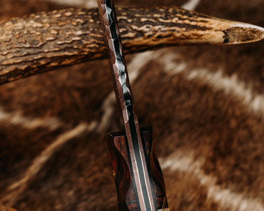 Disaster Breacher- Baker Forge Raindrop CopperMai Ni-Shim- Desert Ironwood, Black G10 Pin Striping, Desert Ironwood and Elk Antler Split, Mosaic Pins, Brass Lanyard Pin, Textured Grip