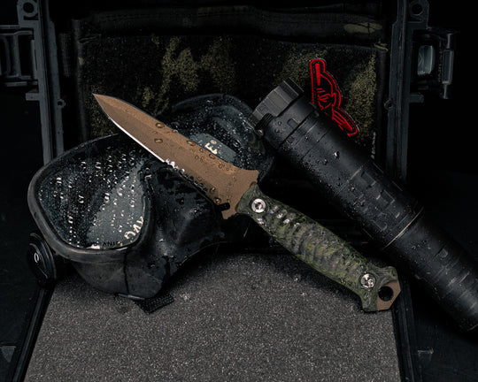 Dive Knife Tanto- Green Dark Matter FAT Carbon, Midnight Bronze Cerakote, Ti Torx Bolts, Textured Grip