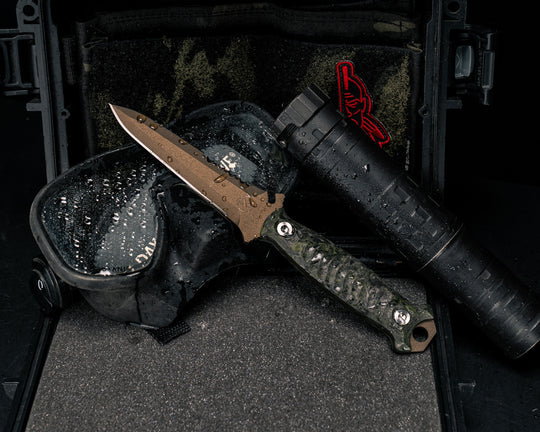 Dive Knife Tanto- Green Dark Matter FAT Carbon, Midnight Bronze Cerakote, Ti Torx Bolts, Textured Grip