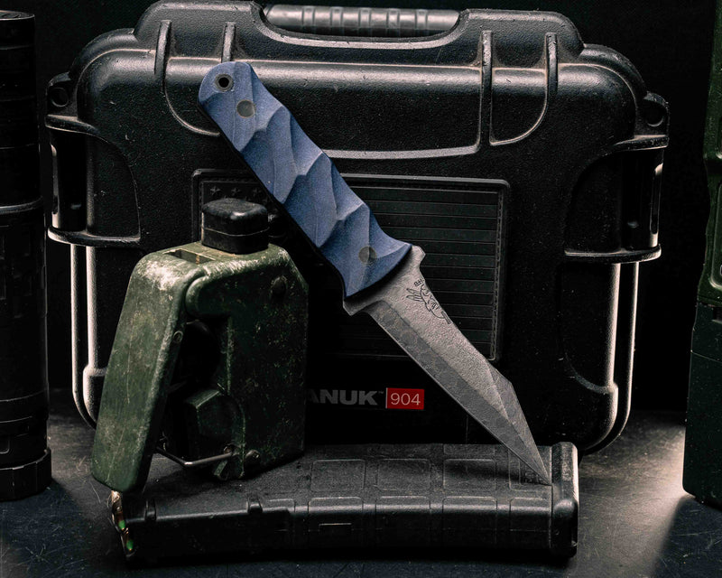Combat Dirt Nap- Blue Canyon Richlite, CF Pins, CF Lanyard Pin, Textured Grip