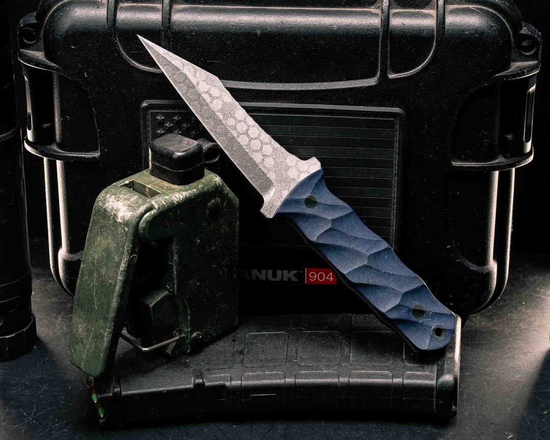Combat Dirt Nap- Blue Canyon Richlite, CF Pins, CF Lanyard Pin, Textured Grip