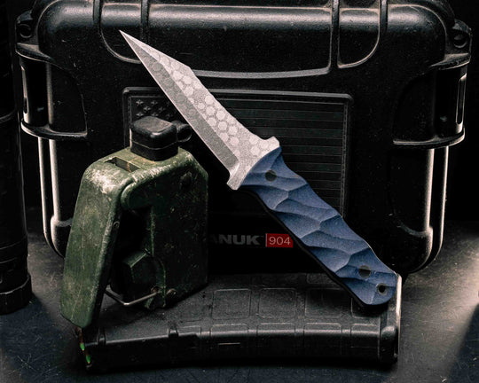 Combat Dirt Nap- Blue Canyon Richlite, CF Pins, CF Lanyard Pin, Textured Grip