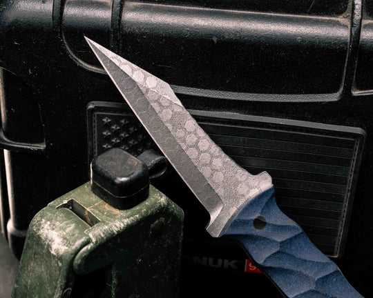 Combat Dirt Nap- Blue Canyon Richlite, CF Pins, CF Lanyard Pin, Textured Grip
