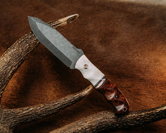 Disaster Jr - Elk Antler, Black & OD Green G10, Copper Splits, Amboyna, Mosaic Pins, Textured Grip.