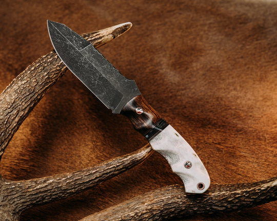 Disaster Jr Gen 3 - Desert Ironwood, Black G10 & Copper Pin Striping, American Flag Micarta, Elk Antler, Mosaic Pins, Textured Grip.