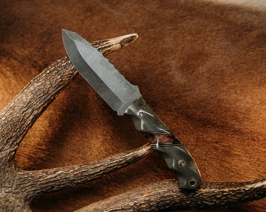 Disaster Jr - OD Green Canvas Micarta, Balck & Coyote G10, Brass Pin Striping, Desert Ironwood Splits, Mosaic Pins, Brass Lanyard Pin.