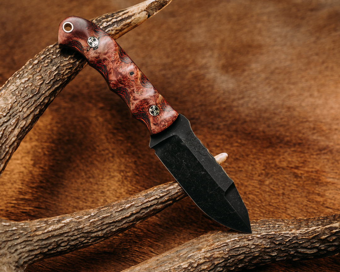Disaster Cub Gen 3- Dyed Buckeye Over FAT Flow Carbon Fiber, Mosaic Pins, Textured Grip.