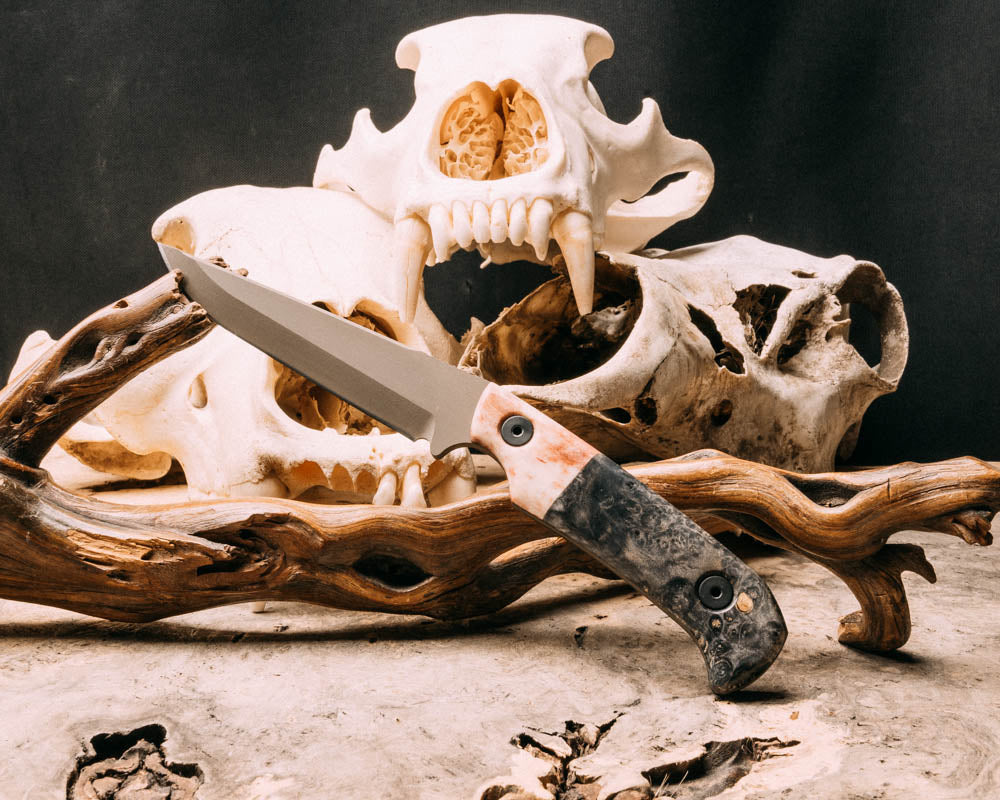 Boogeyman- dyed camel bone, dyed Maple burl, FDE cerakote, allen bolts, smooth grip