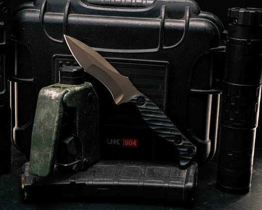 Extremis MK1 - Black G10, Midnight Bronze Cerakote, Allen Bolts, Hollow Lanyard Hole, Textured Grip