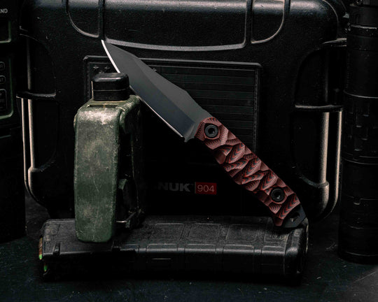 Field Knife Jr- Red and Black G10, Armor Black Cerakote, Allen Bolts, Textured Grip