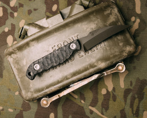 Gula Gula- Black canvas micarta, OD Green cerakote, allen bolts, chaos grip