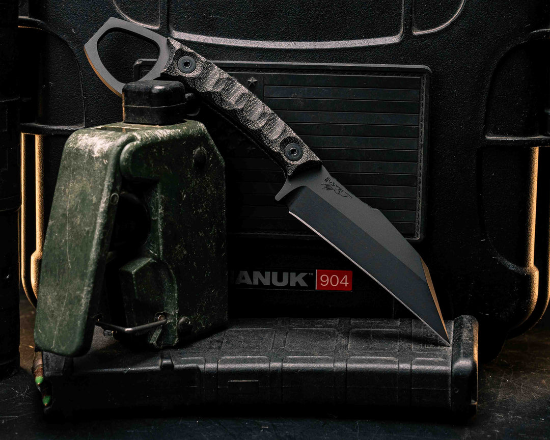 SHPOS- Black Canvas Micarta, Armor Black Cerakote, Allen Bolts, Textured Grip