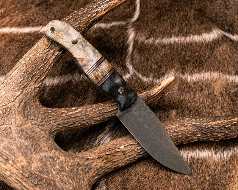 Crow Jr- Ancient Bog Oak, Black G10, Copper and OD Green G10 Pin Striping, Buckeye Burl Split, Buckeye Burl, Mosaic Pins, Brass Lanyard Pin, Textured Grip