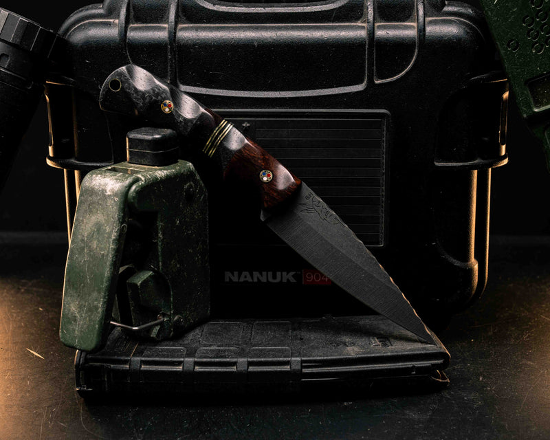 Prometheus- Snakewood, Carbon Fiber, Brass, Black G10 and Snakewood Split, Carbon Fiber, Patriot Mosaic Pins, Brass Lanyard Pin, Textured Grip