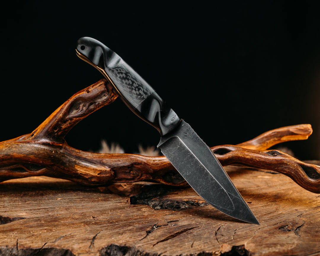 Crow Jr (Compound Grind)- Bison Horn, Carbon Split, CF Pins, CF Lanyard Pin, Textured Grip