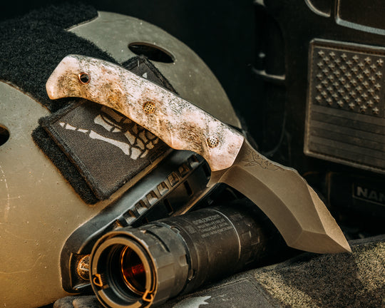 Buteo- CO Elk Antler, Mosaic Pins, Copper Lanyard Pin, Textured Grip