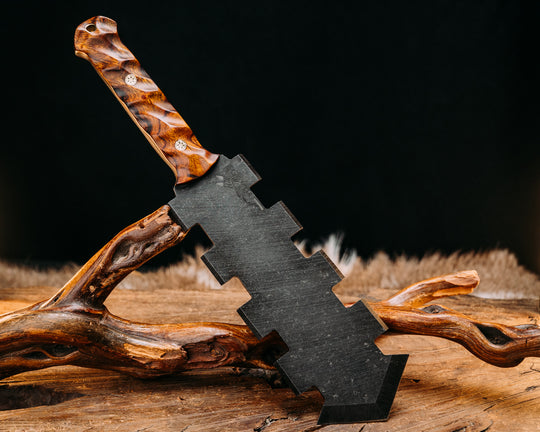 Mini Macuahuitl- Desert Ironwood, Mosaic Pins, Brass Lanyard Pin, Textured Grip