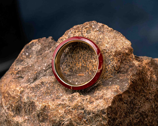 Ring (SZ 7.25) - 14K Solid Gold and Red with Gold Web Tru-stone