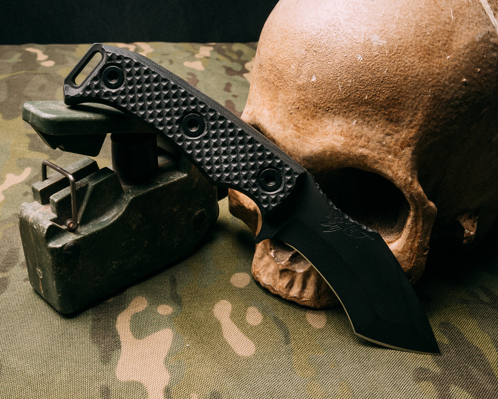 Buteo- Black G10, armor black cerakote, allen bolts, checkered grip