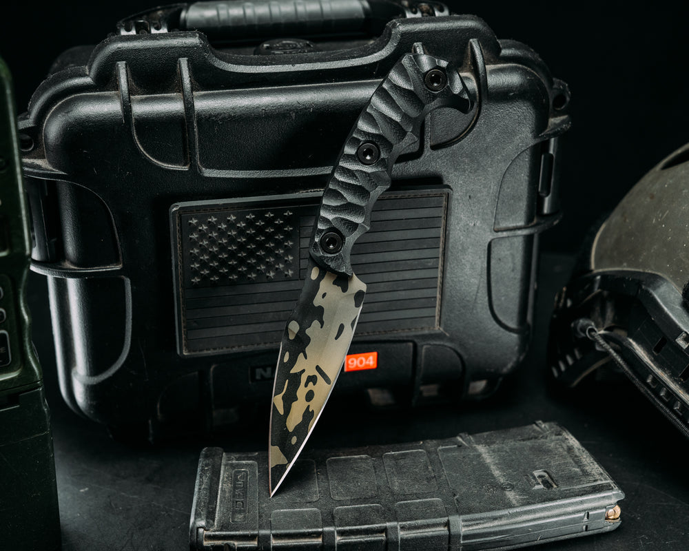 4"  HUMINT - Black G10, Black Muti-Cam Cerakote, Allen Bolts, Textured Grip