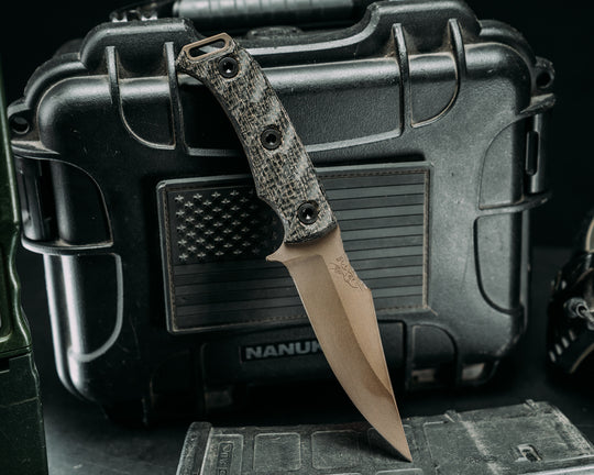 Tosahwi - Black Burlap Micarta, Midnight Bronze Cerakote, Allen Bolts, Textured Grip