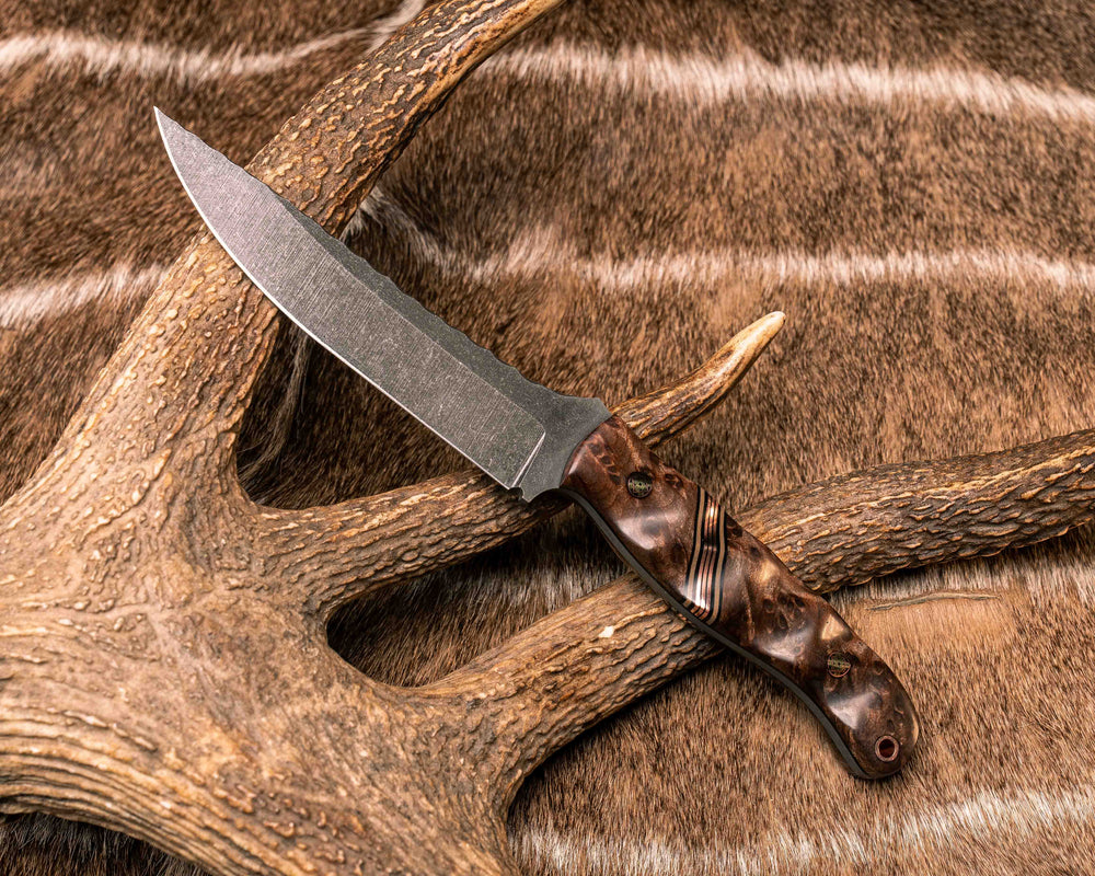 Modified Crow Scout- Redwood Burl, Black G10, Coyote G10 and Copper Split, Mosaic Pins, Copper Lanyard Pin, Textured Grip