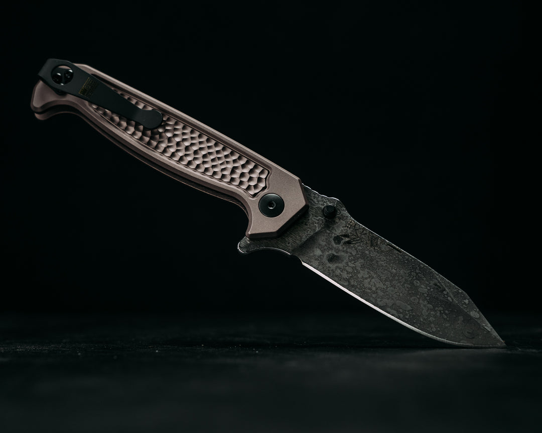 Custom Disaster Folder - Anodized Gray Handle, Acid Splashed Blade, Grenade Stippled Grip, Deep Carry Clip