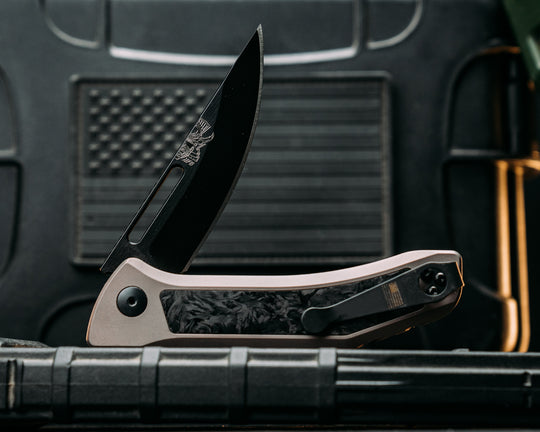 Custom Kwaiken Folder- Black Dark Matter Carbon, Anodized Gray Handle, Black Nitride Blade, Smooth Grip, Deep Carry Pocket Clip