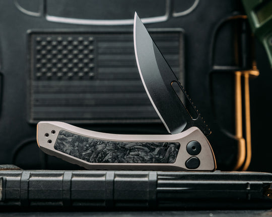 Custom Kwaiken Folder- Black Dark Matter Carbon, Anodized Gray Handle, Black Nitride Blade, Smooth Grip, Deep Carry Pocket Clip