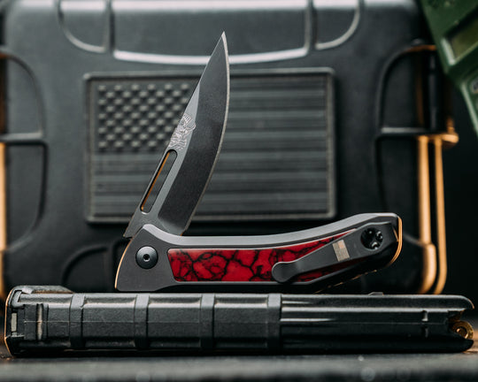 Custom Kwaiken Folder- Bloody Basin Tru Stone, Anodized Black Handle, Black Nitride Blade, Smooth Grip, Deep Carry Pocket Clip