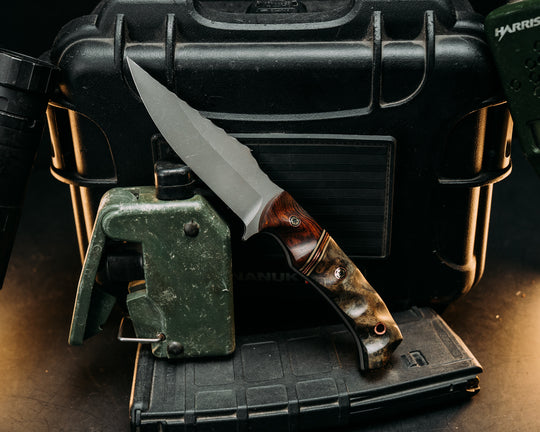 Tosahwi - Desert ironwood, Black & OD Green G10 Pin Stripinf, Copper Splits, Dyed Maple, Mosaic Pins, Textured Grip
