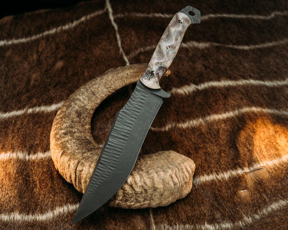 American Bowie - Black & Orange G10 Liner, Patriot Mosaic Pins, Textured Grip.