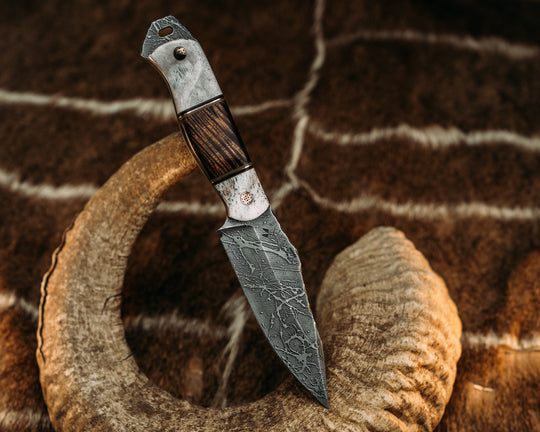 Field Knife - Black & OD Green G10 w/ Copper Pin Striping, Hawaiian Curly Koa Split, Contoured Grip.