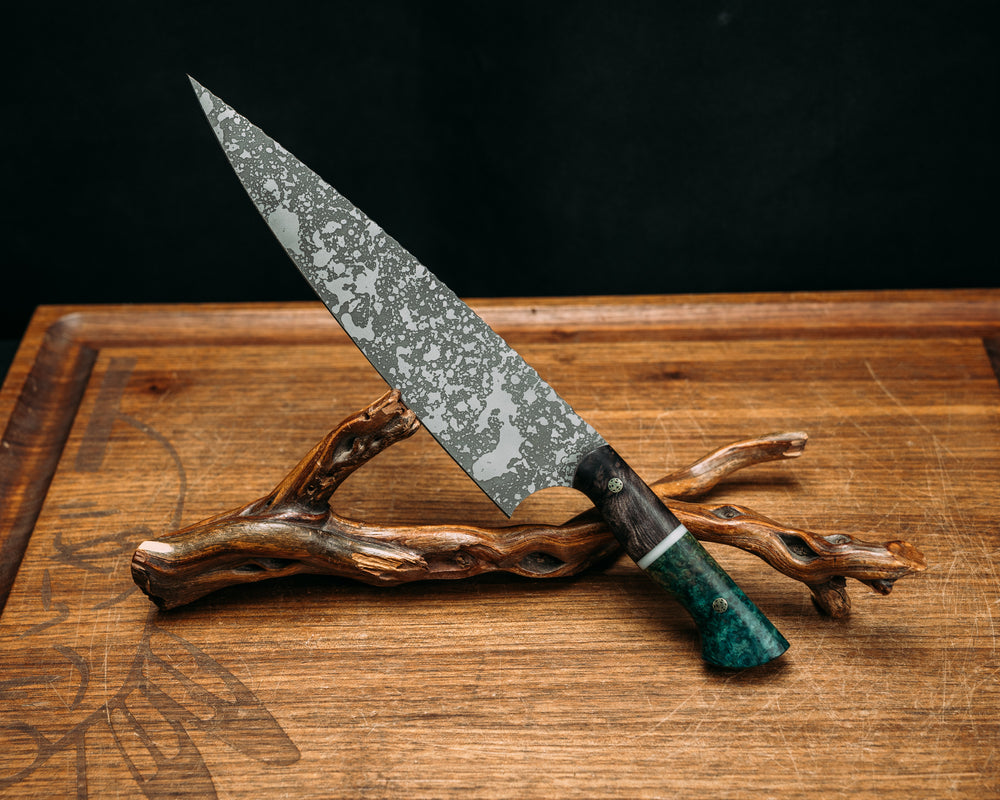 Chef Blade 10" - Dyed Maple, Ghost G10 Split, Dyed Maple, Mosaic Pins.