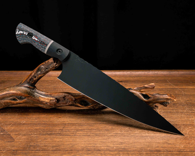 Chef Blade 10"- Black G10, Glow G10 Split, Nebula FAT Carbon, Bronze TOPO Cerakote, Allen Bolts, Smooth Grip