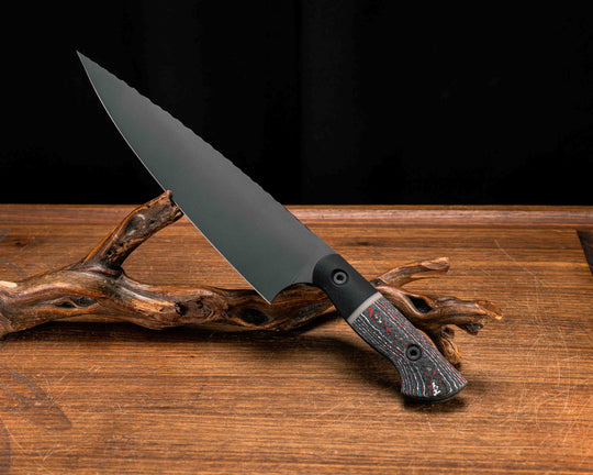 Chef Blade 10"- Black G10, Glow G10 Split, Nebula FAT Carbon, Bronze TOPO Cerakote, Allen Bolts, Smooth Grip