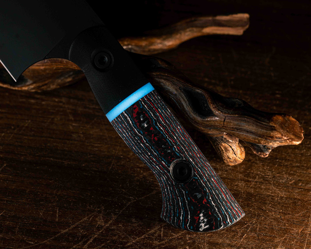 Chef Blade 10"- Black G10, Glow G10 Split, Nebula FAT Carbon, Bronze TOPO Cerakote, Allen Bolts, Smooth Grip