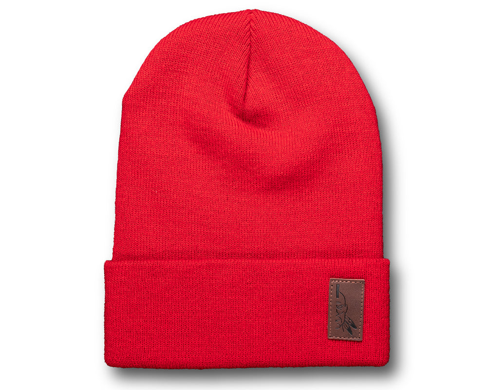 Half Face Leather Patch Beanie